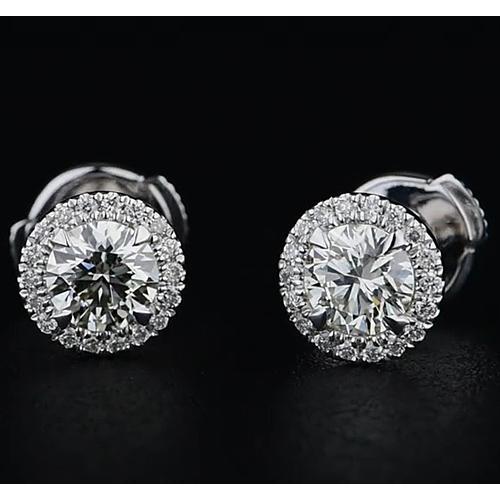 Halo Style Round Diamond Stud Earring 2.20 Carats White Gold 14K - Halo Stud Earrings-harrychadent.ca