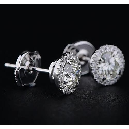 Halo Style Round Diamond Stud Earring 2.20 Carats White Gold 14K - Halo Stud Earrings-harrychadent.ca