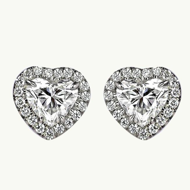 Heart & Round Cut Halo Diamond Stud Earring 2.38 Carat White Gold 14K - Halo Stud Earrings-harrychadent.ca