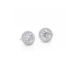 Lady Studs Earrings 2.90 Carats Natural Earth Mined Diamonds Halo White Gold 14K