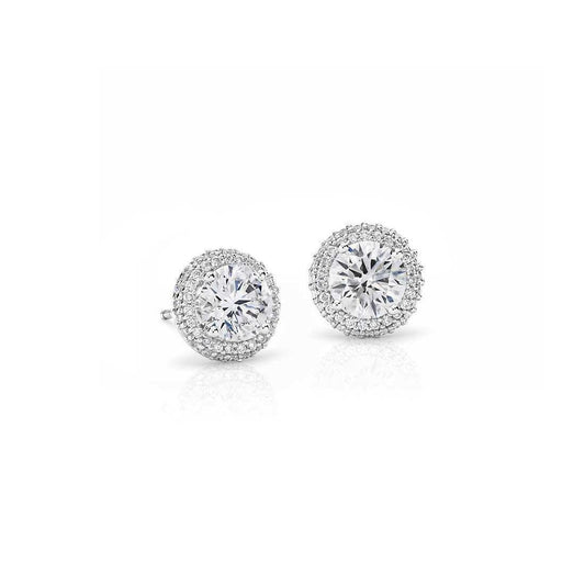 Lady Studs Earrings 2.90 Carats Natural Diamonds Halo White Gold 14K - Halo Stud Earrings-harrychadent.ca