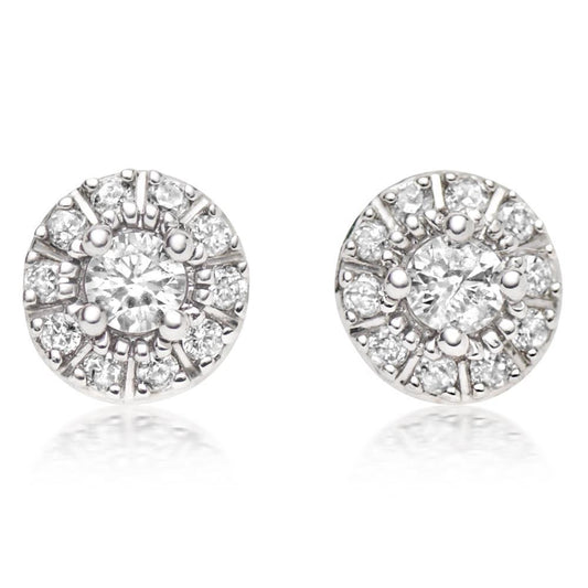 Round Brilliant Cut Halo Diamond Stud Earrings 1.70 Ct. White Gold 14K - Halo Stud Earrings-harrychadent.ca