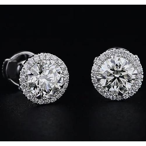 White Gold 14K Round Diamond Stud Earring 2.08 Carats Halo Style - Halo Stud Earrings-harrychadent.ca