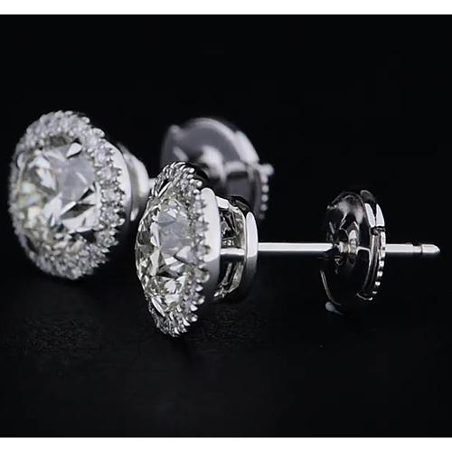 White Gold 14K Round Diamond Stud Earring 2.08 Carats Halo Style - Halo Stud Earrings-harrychadent.ca