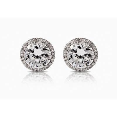 White Gold Round Diamond Stud Halo Earring 2.80 Carats - Halo Stud Earrings-harrychadent.ca