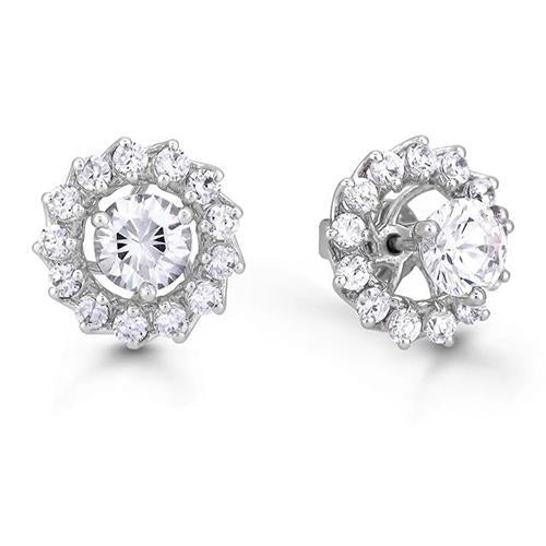 Women 1.26 Ct Round Cut Diamonds Halo Jackets Studs Earring White Gold - Halo Stud Earrings-harrychadent.ca