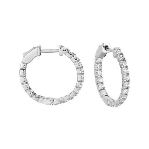 14K White Gold Prong Set Round Cut 3.60 Carats Diamonds Hoop Earrings - Hoop Earrings-harrychadent.ca
