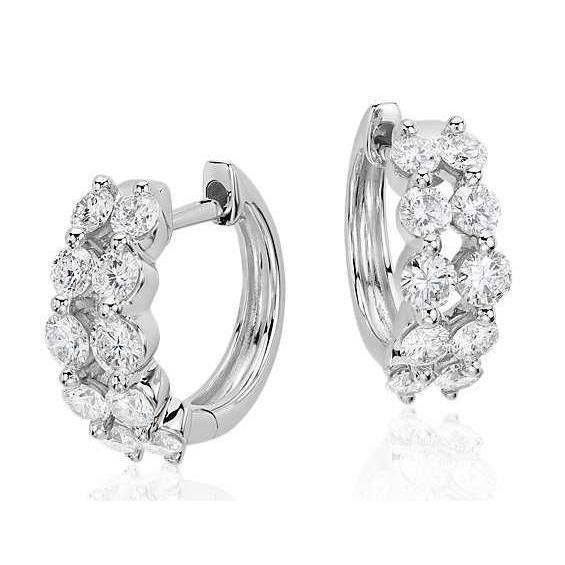 3 Carats Round Cut Two Row Diamonds Women Huggies Hoop Earring - Hoop Earrings-harrychadent.ca