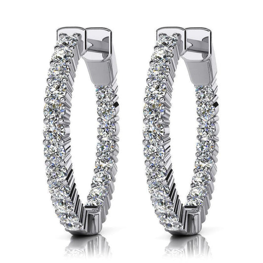 4.00 Ct Round Cut Single Row Inside Out Diamonds Hoop Earring White - Hoop Earrings-harrychadent.ca