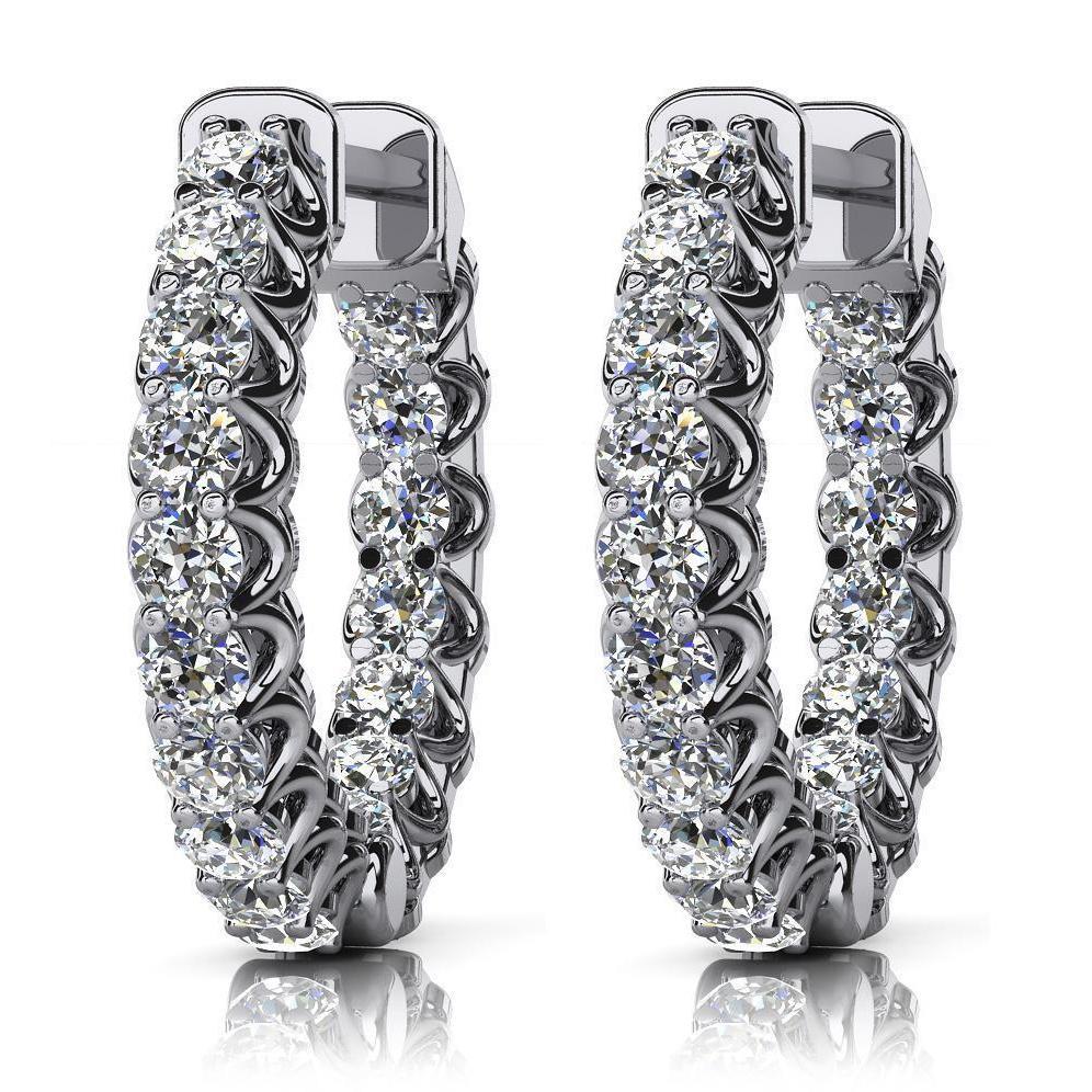 5.85 Carats Natural Diamond Women Hoop Earrings Gold White 14K - Hoop Earrings-harrychadent.ca
