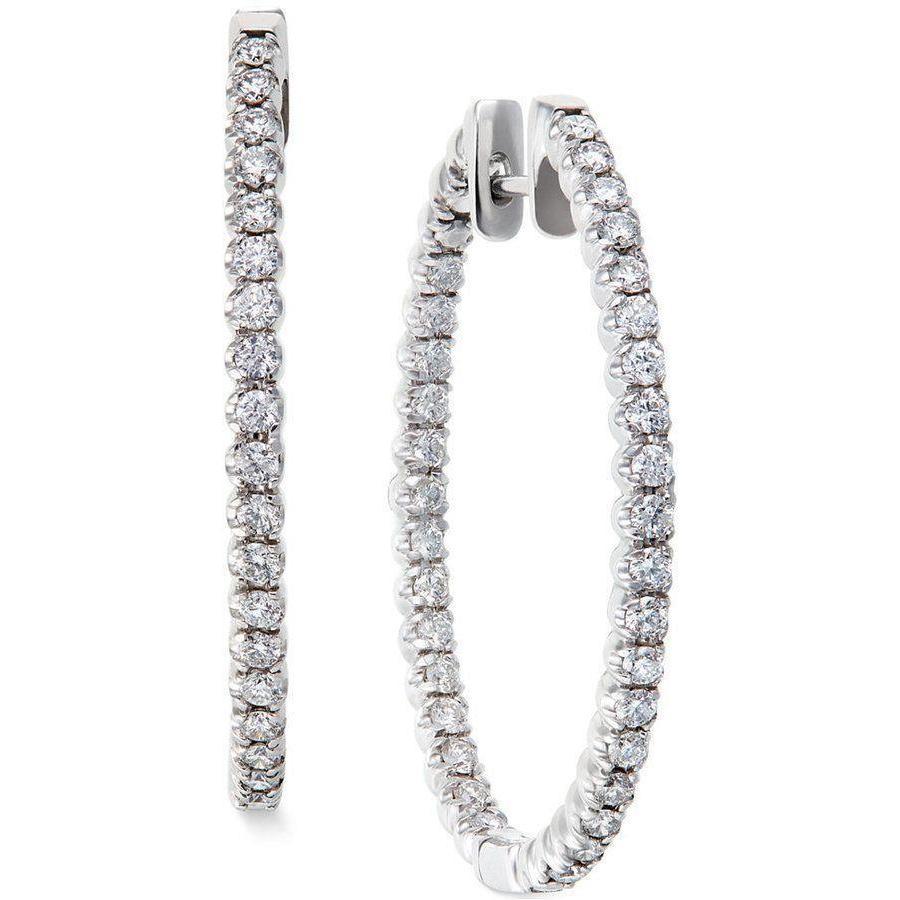 6.00 Carats Round Cut Diamonds Women Hoop Earrings White Gold 14K - Hoop Earrings-harrychadent.ca