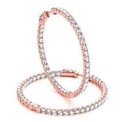 Natural Earth Mined Diamond Hoop Earrings 4 Carats U Prong Setting Rose Gold 14K