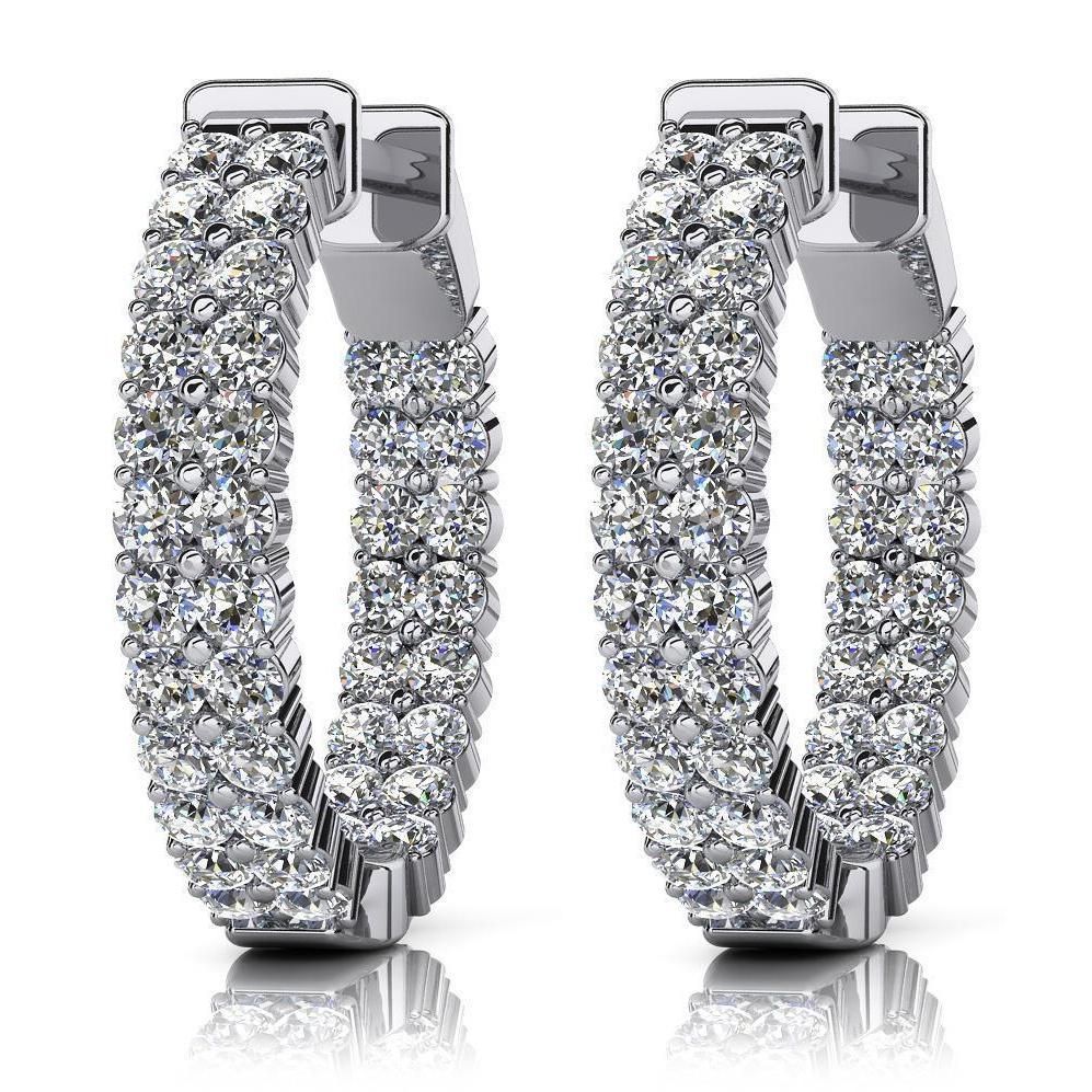 Double Row Inside Out 4 Carats Diamonds Hoop Earrings White Gold 14K - Hoop Earrings-harrychadent.ca