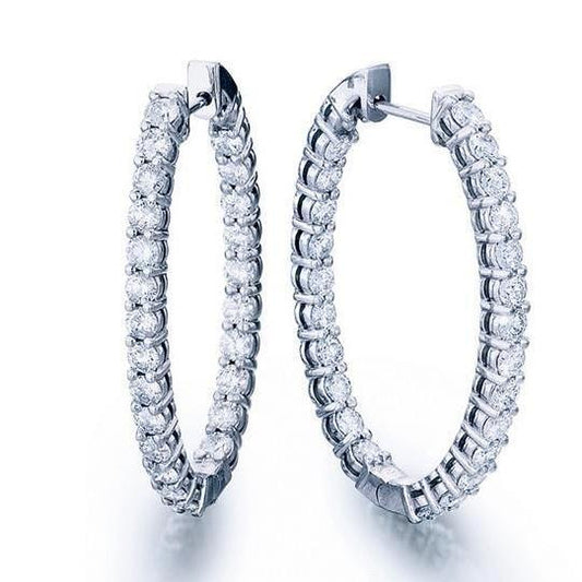 F Vvs1 Round Cut 4.80 Carats Diamonds Hoop Earrings White Gold 14K - Hoop Earrings-harrychadent.ca