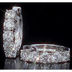 Hoop Style Earrings Round Natural Earth Mined Diamond White Gold 14K