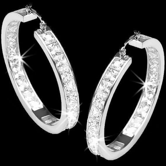 Princess Cut Channel Set Diamond Hoop Earring Gold 14K 3 Carats - Hoop Earrings-harrychadent.ca