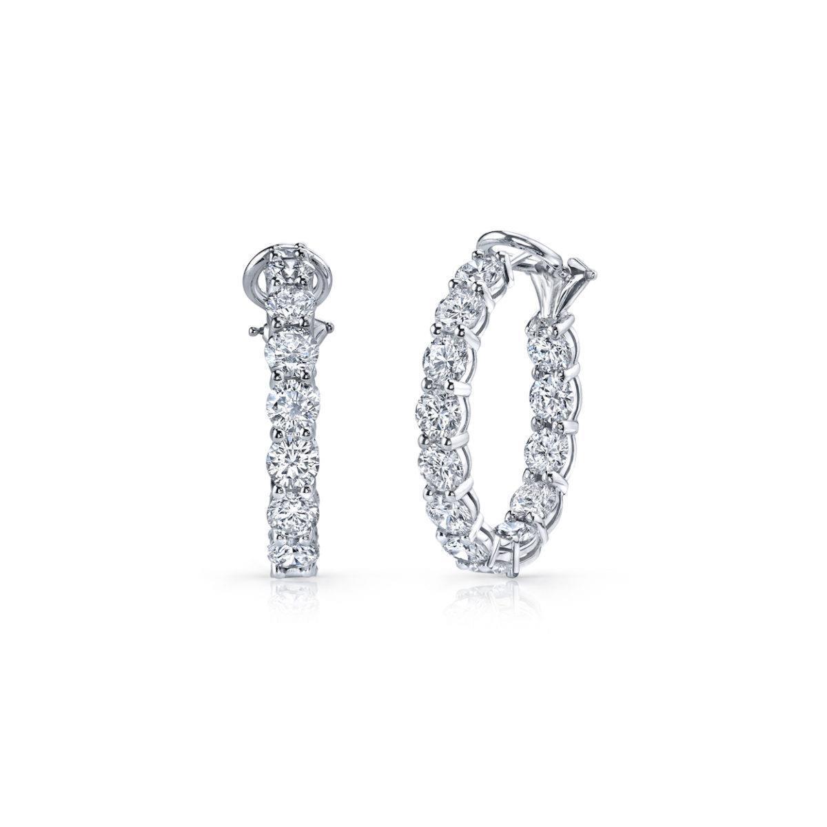 Prong Set 5.70 Carats Diamonds Ladies Hoop Earrings Gold White 14K - Hoop Earrings-harrychadent.ca