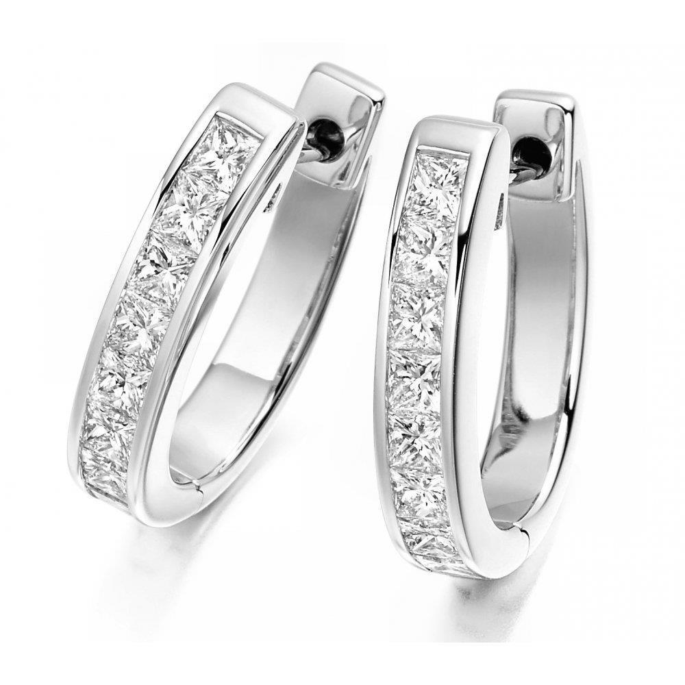 White Gold 14K 4 Carats Channel Set Princess Cut Diamond Hoop Earring - Hoop Earrings-harrychadent.ca