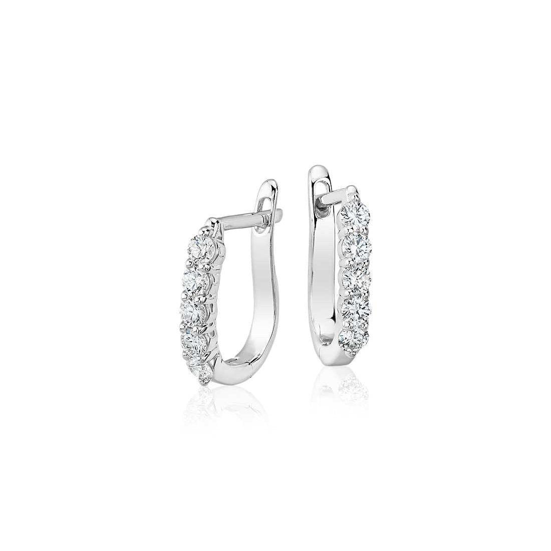 White Gold 14K Ladies Hoop Earrings 2 Ct Round Brilliant Cut Diamonds - Hoop Earrings-harrychadent.ca