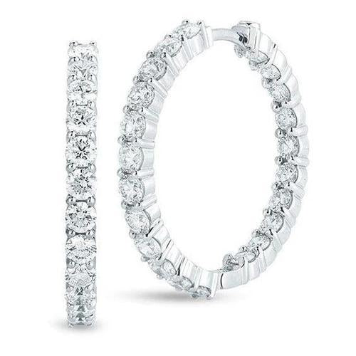 Women Hoop Earrings 7.00 Ct Round Cut Diamonds White Gold 14K - Hoop Earrings-harrychadent.ca
