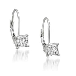 1 Carat Princess Cut Solitaire Natural Earth Mined Diamond Leverback Earring