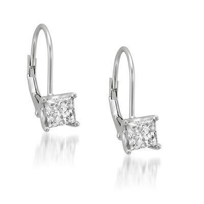 1 Carat Princess Cut Solitaire Diamond Leverback Earring - Leverback Earrings-harrychadent.ca