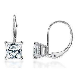 2 Carats F Vs1 Princess Cut Diamond Earrings Leverback Eurowire 14K White Gold - Leverback Earrings-harrychadent.ca