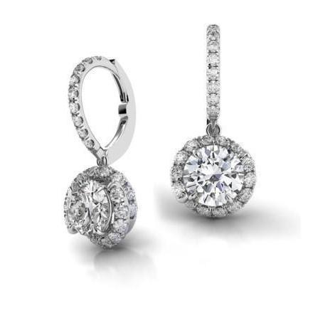 3.5 Carats Round G-Vs2 Diamond Leverback Earring Pair White Gold 14K - Leverback Earrings-harrychadent.ca