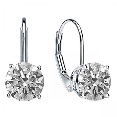Beautiful Round Diamond Lever Back Earring White Gold 14K 1.5 Carats - Leverback Earrings-harrychadent.ca