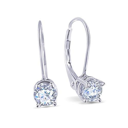 Round 3 Carat Diamond Earring Pair Leverbacks White Gold 14K - Leverback Earrings-harrychadent.ca