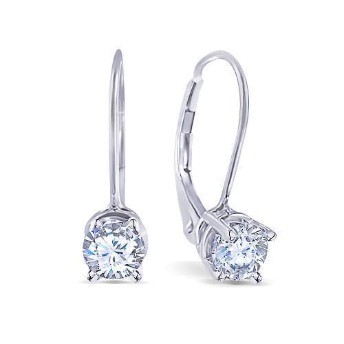 Round F Vs1 Ideal Cut Diamond Earring 0.60 Carat Lever back WG 14K - Leverback Earrings-harrychadent.ca