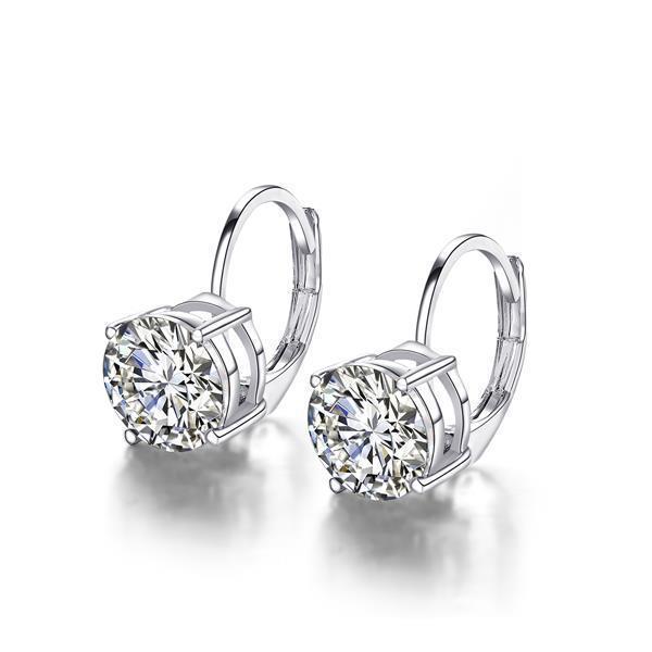 Round Solitaire Diamond Lever back Earring 2 Carat White Gold 14K - Leverback Earrings-harrychadent.ca