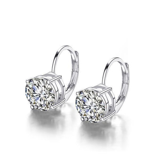 Round Solitaire Diamond Lever back Earring 2 Carat White Gold 14K - Leverback Earrings-harrychadent.ca