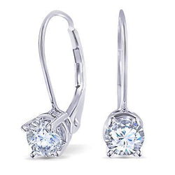 Women Prong Set Round Natural Earth Mined Diamond Lever back Earring 2 Ct. White Gold 14K