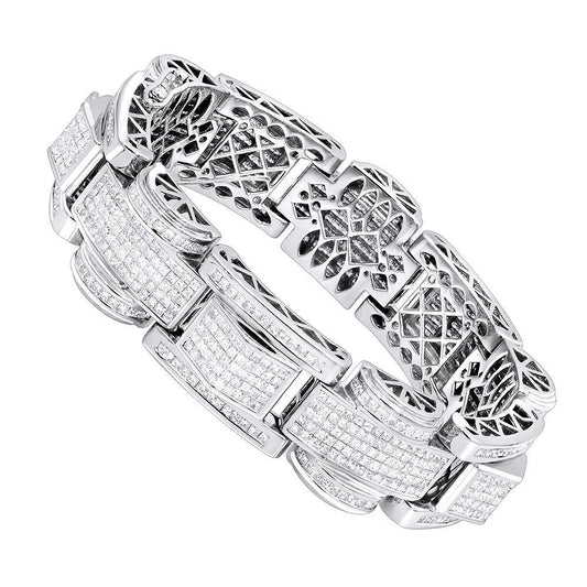 20 Carats Pave Set Princess Cut Diamond Men Bracelet White Gold 14K - Mens Bracelet-harrychadent.ca