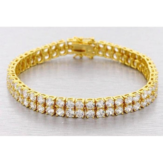 Double Row Sparkling 15.50 Carats Men Tennis Bracelet Yellow Gold 14K - Mens Bracelet-harrychadent.ca