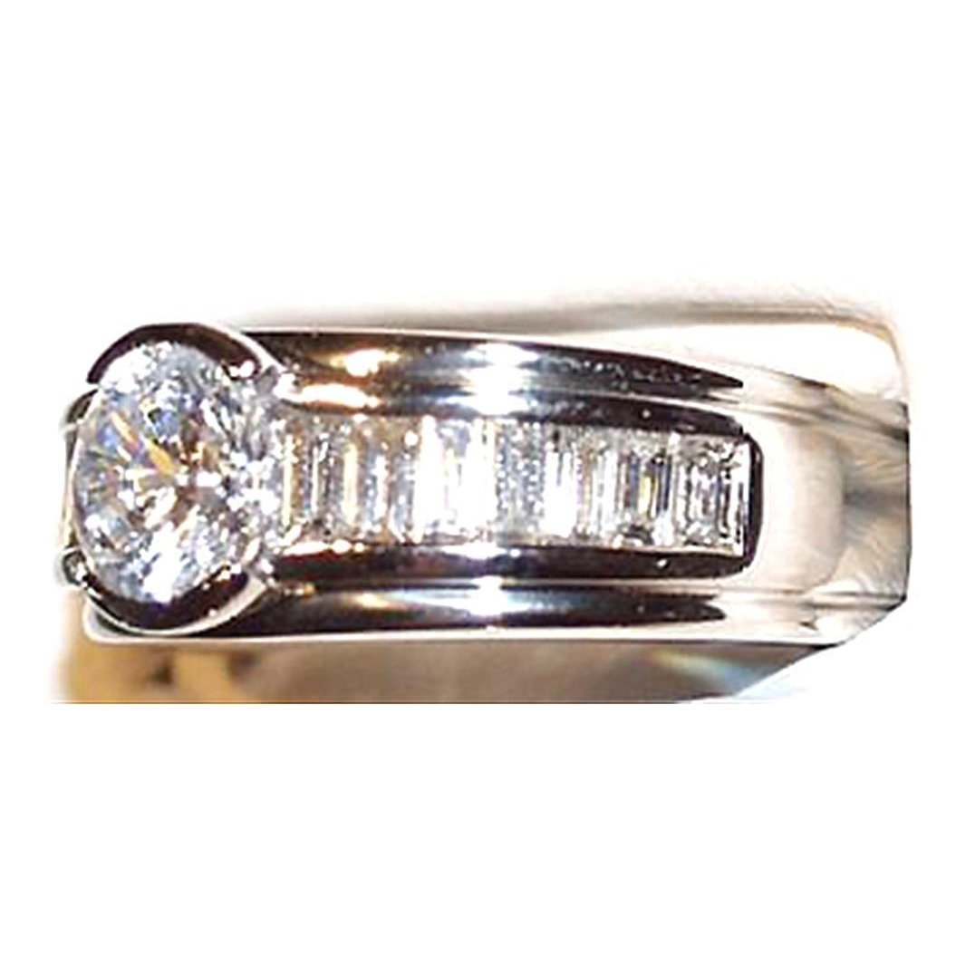 1.85 Carats Diamond White Gold 14K Men's Ring Half Bezel Set - Mens Ring-harrychadent.ca
