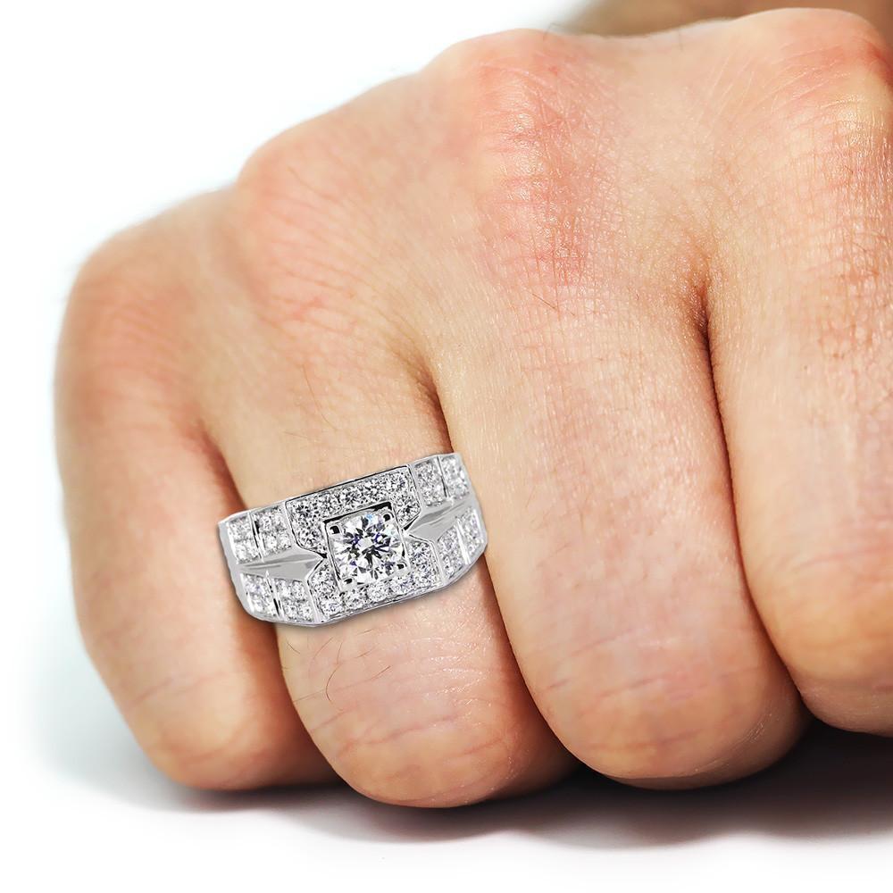 3 Carats Round Diamond Anniversary Mens Ring White Gold 14K - Mens Ring-harrychadent.ca