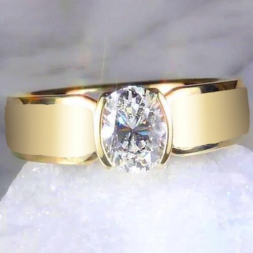 Men Solitaire Ring Oval Diamond 1.50 Carats Yellow Gold Jewelry - Mens Ring-harrychadent.ca