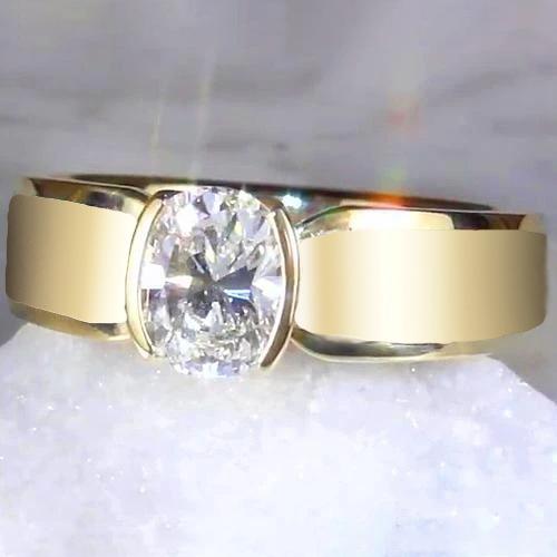 Men Solitaire Ring Oval Diamond 1.50 Carats Yellow Gold Jewelry - Mens Ring-harrychadent.ca