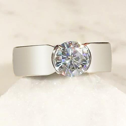 Solitaire Diamond Ring Half Bezel Setting 1.50 Carats Men's White Gold - Mens Ring-harrychadent.ca