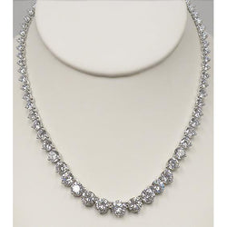 14 Ct Round Cut Natural Earth Mined Diamonds Lady Necklace F Vvs1 14K White Gold