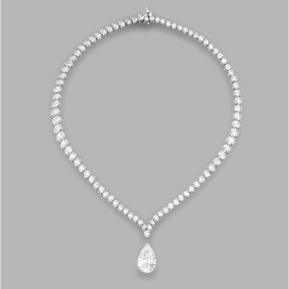 18 Carats Pear And Round Diamond Ladies Necklace White Gold - Necklace-harrychadent.ca