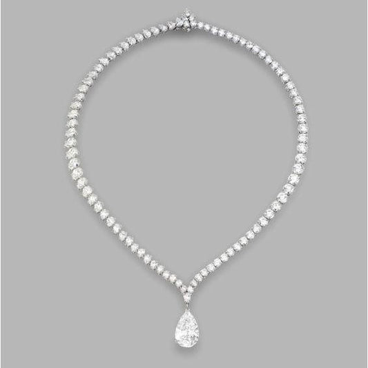18 Carats Pear And Round Diamond Ladies Necklace White Gold - Necklace-harrychadent.ca