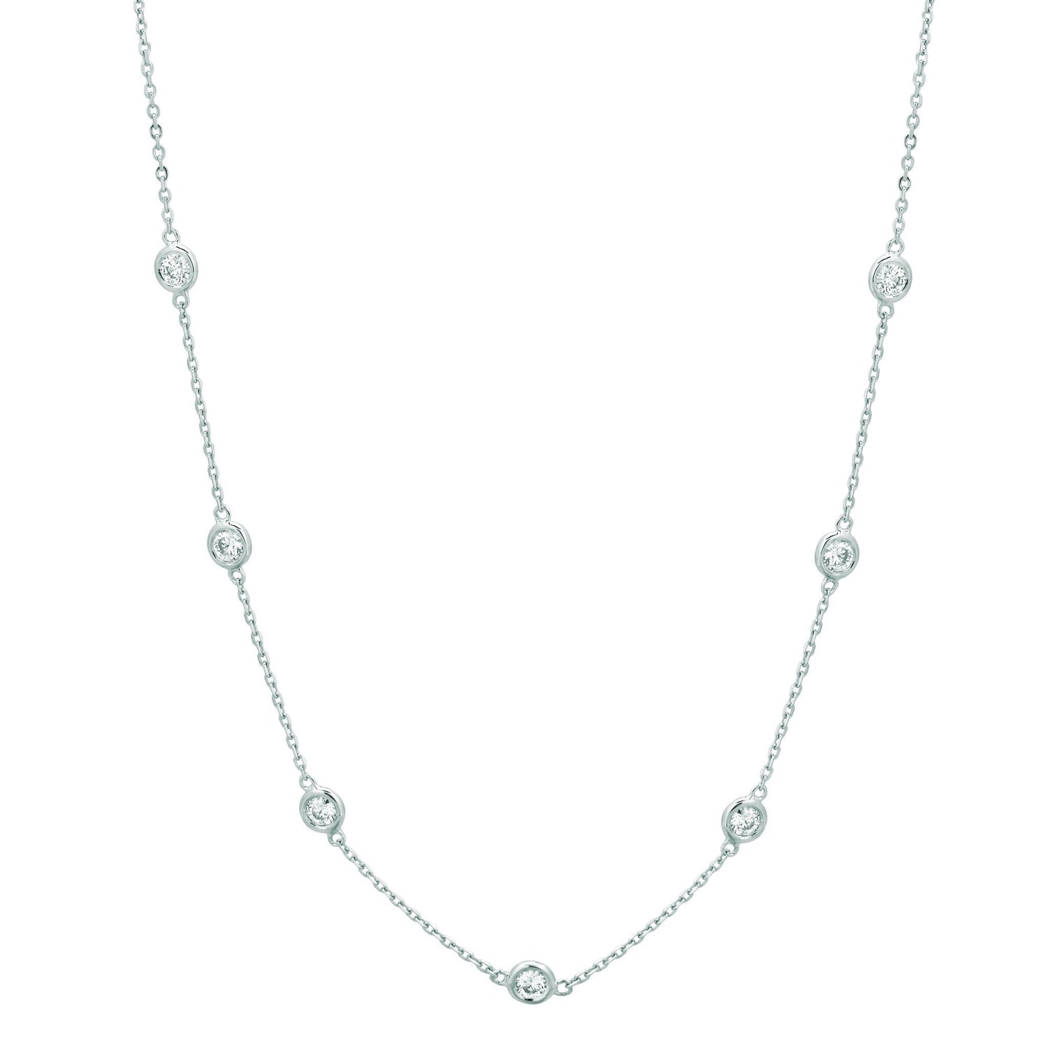 Diamond Half Way Around Chain Necklace 1.50 Carats 14K White Gold - Necklace-harrychadent.ca