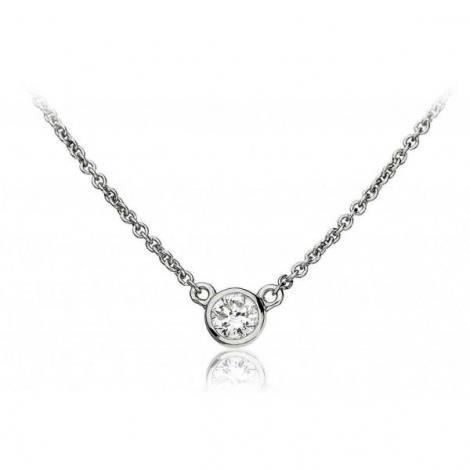 0.75 Carats Round Bezel Set Diamond Necklace Pendant 14K White Gold - Pendant-harrychadent.ca