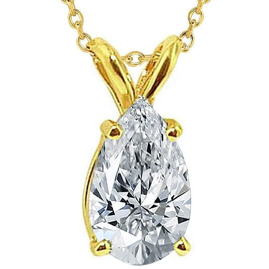 1.5 Carat Pear Diamond Solitaire Pendant Necklace Yellow Gold - Pendant-harrychadent.ca