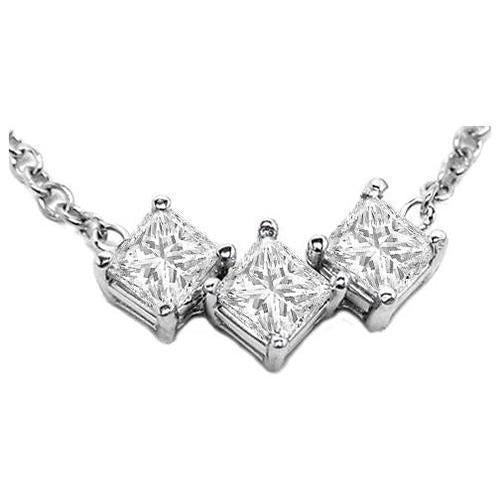 1.5 Ct Prong Set Princess Diamond Three Stone Necklace Pendant - Pendant-harrychadent.ca