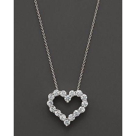 1.6 Ct Round Diamond Heart Style Necklace Pendant 14K White Gold - Pendant-harrychadent.ca