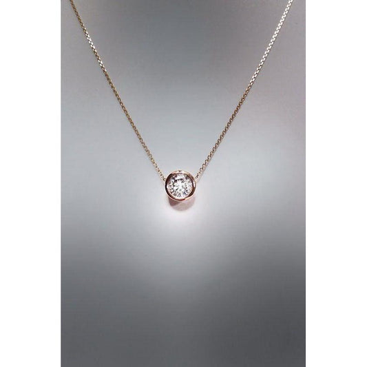 1 Carat Bezel Set Round Diamond Pendant 14K Rose Gold - Pendant-harrychadent.ca